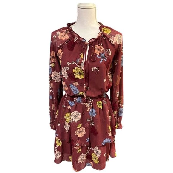 Xhilaration Womens Peasant Floral Ruffled Dress Size S Romantic Boho Cottagecore - Picture 1 of 9